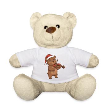 Christmas Bear Animal Playing Violin Art - Teddy Bear - white - Front