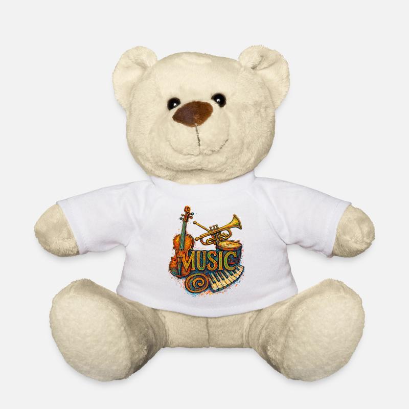 Musikinstrumente Vintage-Collagekunst - Teddy - Weiß