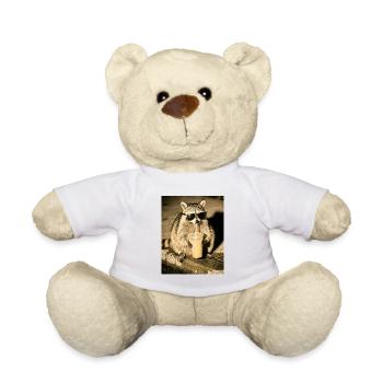 Raccoon Drinking Iced Coffee, Funny Raccoon Photo - Teddy Bear - white - Front