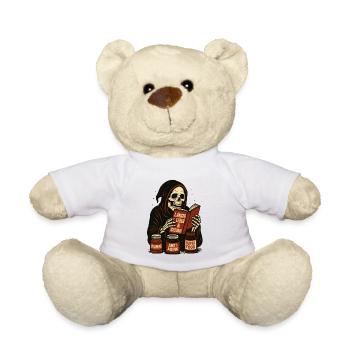 Squelette lit un livre sur la longue vie et la santé - Nounours - blanc - Devant