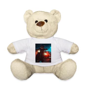Night Cat on Motorcycle Noir - Teddy Bear - white - Front