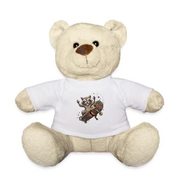 Raton laveur prédateur sur skateboard - Nounours - blanc - Devant