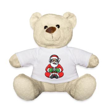 Gamer Santa Claus Playing Video Game Controller - Teddy Bear - white - Front