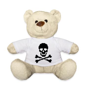 Pixel Skull Crossbones T-Shirt - Teddy Bear - white - Front
