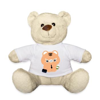 Kawaii Tiger weint mit Kaffee - Teddy - Weiß - Vorne