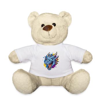 Éclaboussure néon tête de dragon bleue - Nounours - blanc - Devant