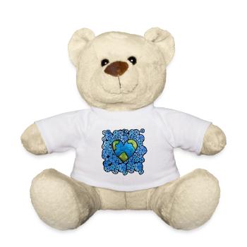 Earth Heart in Blue Floral Orbit - Teddy Bear - white - Front