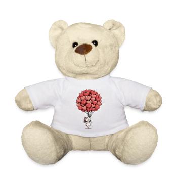 Heart Balloons T-Shirt – Love Heart Motif - Teddy Bear - white - Front