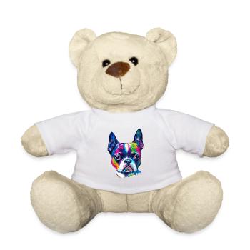 Farbenfrohes Boston-Terrier-Ölfarbe-Hundeporträt - Teddy - Weiß - Vorne