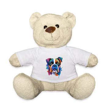 Boxer Dog Porträt Lebendige Ölgemälde Kunst - Teddy - Weiß - Vorne