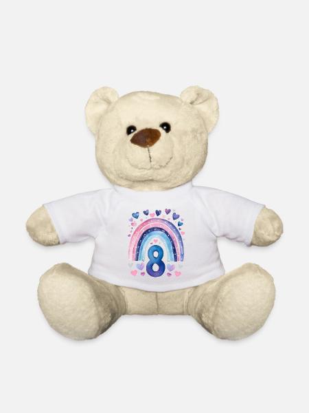 Birthday 8 Girl Rainbow Eight Years Old - Teddy Bear - white