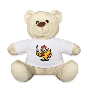 Crazy Chicken T-Shirt – Chicken with Knife - Teddy Bear - white - Front