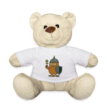 Knight Owl with Flower - Teddy Bear - white - Front