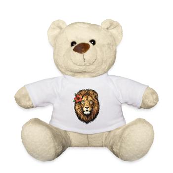 Lion head with hibiscus flower - Teddy Bear - white - Front