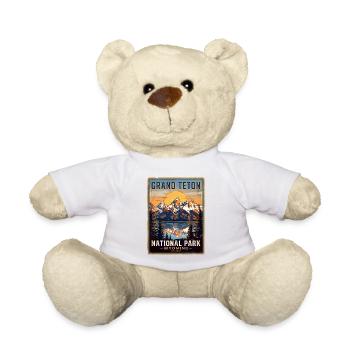 Grand Teton Retro Poster Wyoming - Teddy Bear - white - Front