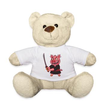 Verrücktes Samurai Schwein mit Schwert - Teddy - Weiß - Vorne