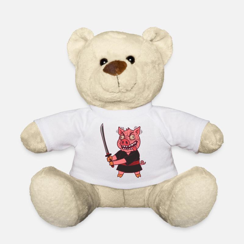 Verrücktes Samurai Schwein mit Schwert - Teddy - Weiß