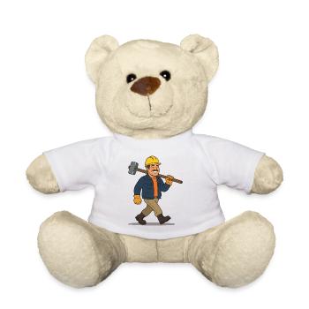 Funny construction worker with sledgehammer - Teddy Bear - white - Front