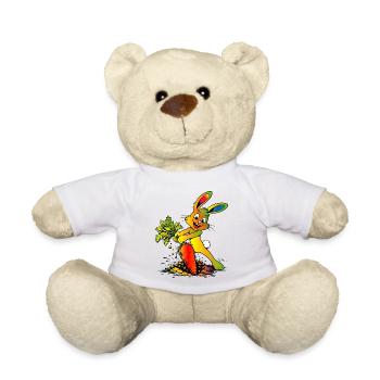 Cartoon Hase mit Karotte Lustiges Osterdesign - Teddy - Weiß - Vorne