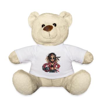  Coole Bikerin Mit Rotem Motorradhelm Rockige - Teddy - Weiß - Vorne
