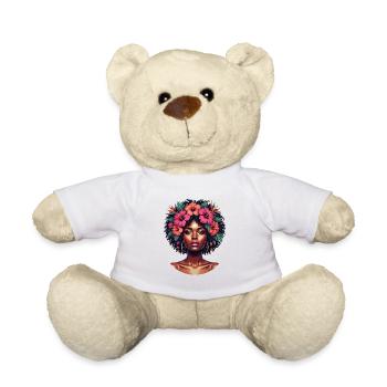 Floral Afro Crown Portrait - Teddy Bear - white - Front
