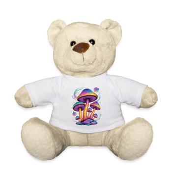 Psychedelic Pilze T-Shirt Neon Mushroom - Teddy - Weiß - Vorne