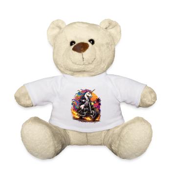 Unicorn motorcycle in neon sunset - Teddy Bear - white - Front