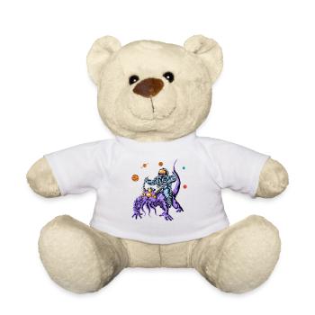 Chemise d’astronaute chevauchant un extraterrestre - Nounours - blanc - Devant