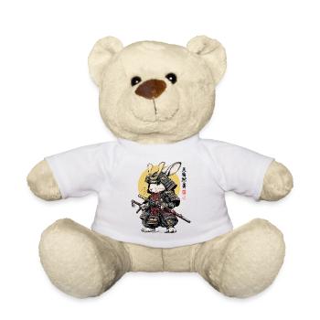Rabbit Samurai in Armor with Katana - Teddy Bear - white - Front