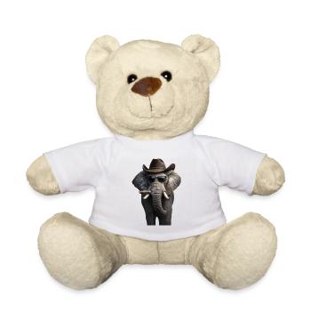 Elefant mit Cowboyhut und Zigarre - Teddy - Weiß - Vorne