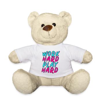 Work Hard Play Hard Neon Fun - Teddy Bear - white - Front