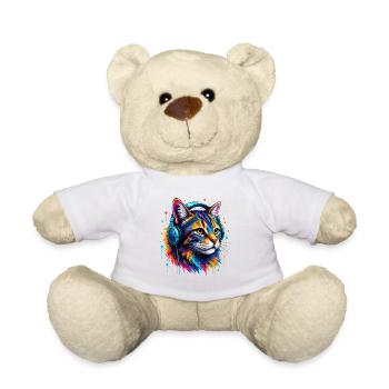 Cat portrait with headphones - Teddy Bear - white - Front