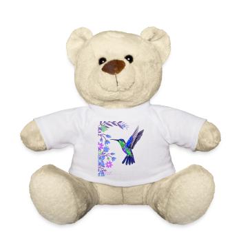 Kolibri Vogel Design mit botanischen Blumen - Teddy - Weiß - Vorne