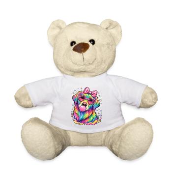 Regenbogen-süßer goldener Hund bläst Kaugummi - Teddy - Weiß - Vorne