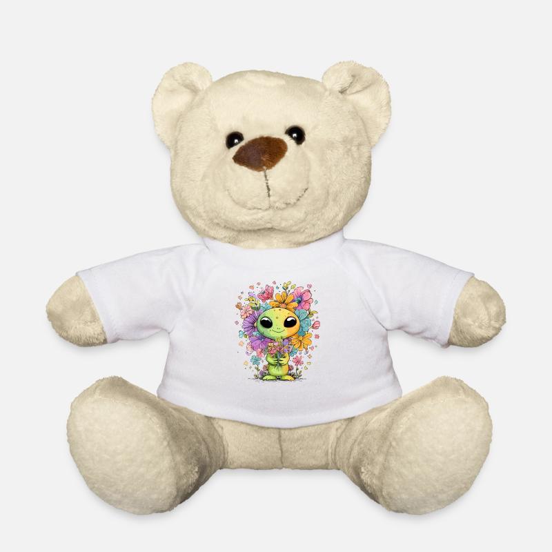 Extraterrestre amoureux des fleurs avec des cœurs de fleurs - Nounours - blanc