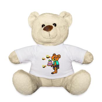 Bear with birthday cake children - Teddy Bear - white - Front