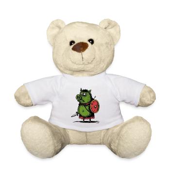 Green Boar Viking with Shield - Teddy Bear - white - Front