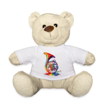 French horn with dripping paint - Teddy Bear - white - Front