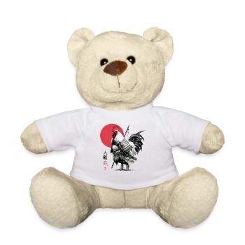Samurai-Hahn in Rüstung unter roter Sonne - Teddy - Weiß - Vorne