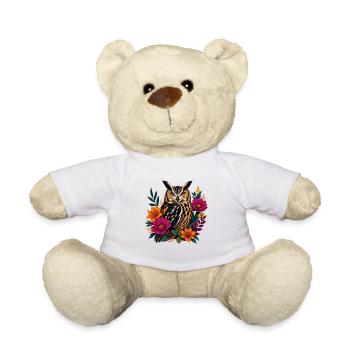 Tawny owl in a wreath of flowers - Teddy Bear - white - Front