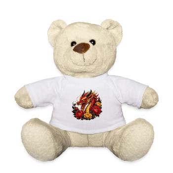 Flammen-Drache und Rosen - Teddy - Weiß - Vorne