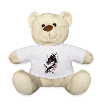 Schwarzer Drache T-Shirt – Asiatisches Motiv - Teddy - Weiß - Vorne