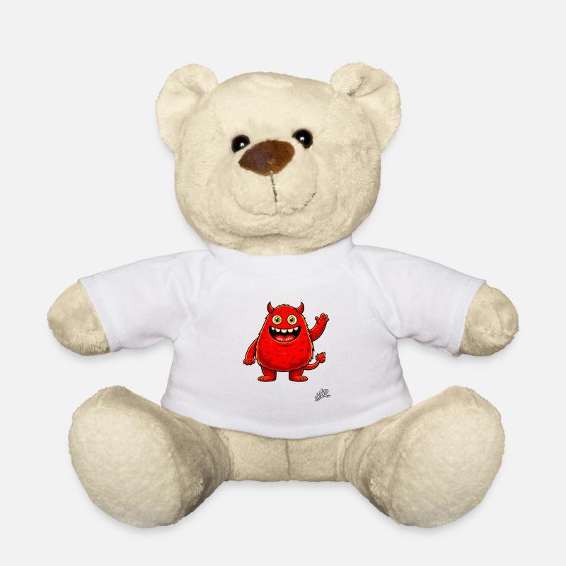 Fröhliches Rotes Monster - Teddy - Weiß