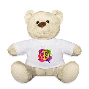 Peace Zeichen Hippie Splash – Flower Power - Teddy - Weiß - Vorne