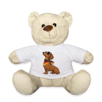Teckel avec bandana de drapeau et lunettes de soleil - Nounours - blanc - Devant