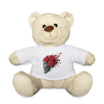 Skull mit roter Mütze und Kopfhörer - Teddy - Weiß - Vorne