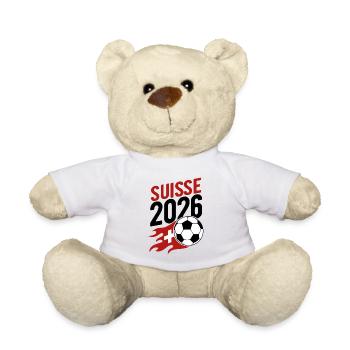 Suisse 2026 Fußball Flamme mit Flagge - Teddy - Weiß - Vorne