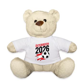 Österreich 2026 Fußball Flamme mit Flagge - Teddy - Weiß - Vorne