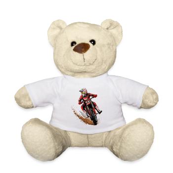 Motocross stunt rider in the dust - Teddy Bear - white - Front