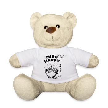 Miso Happy Spruch Glückskatze Kirschblüten Grafik - Teddy - Weiß - Vorne